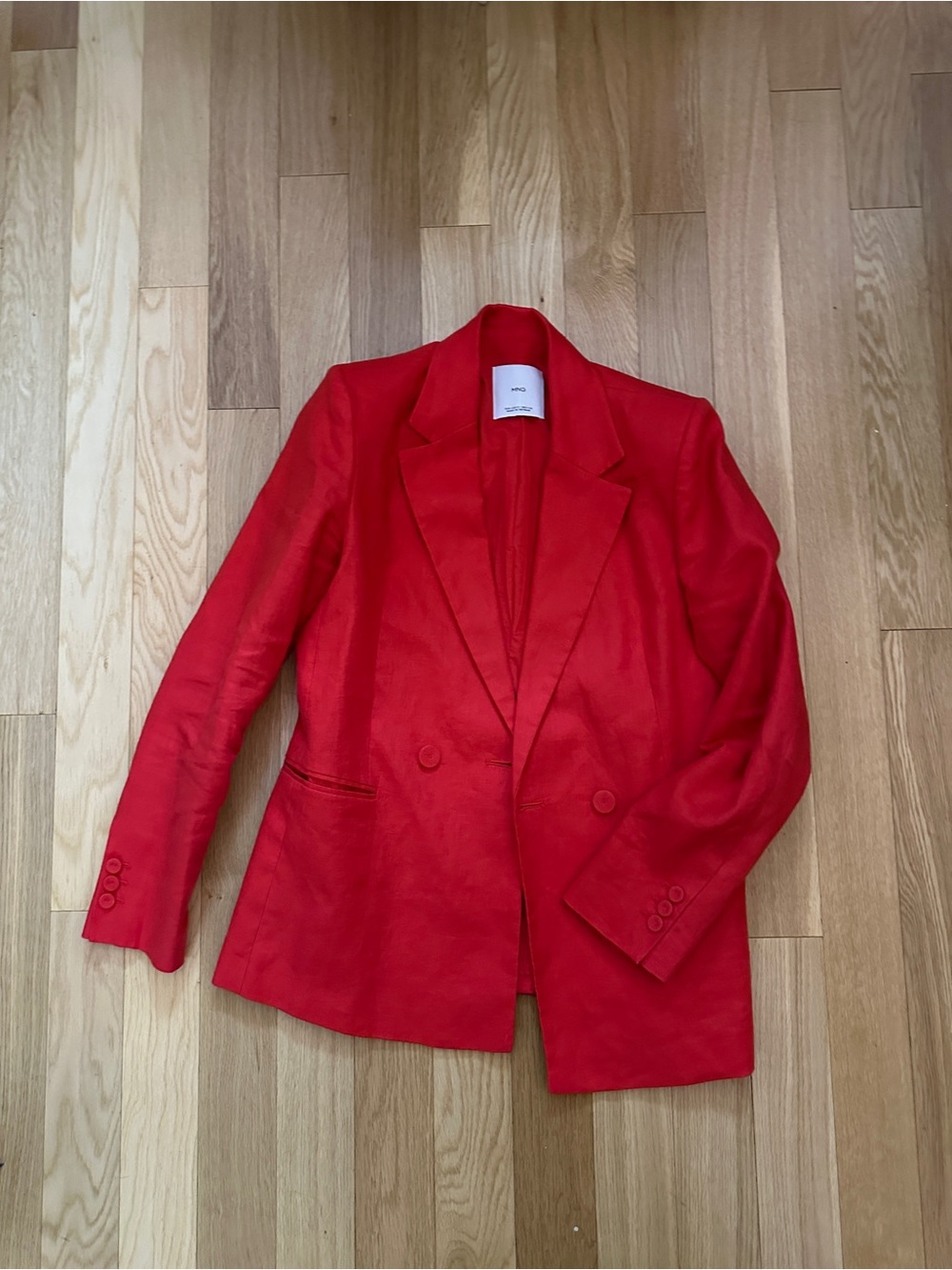Mango Red Double-Breasted linen Blazer